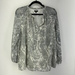 Talbots Petite PL Paisley Peasant Top Ruffle Neck Chiffon Fairy Paisley